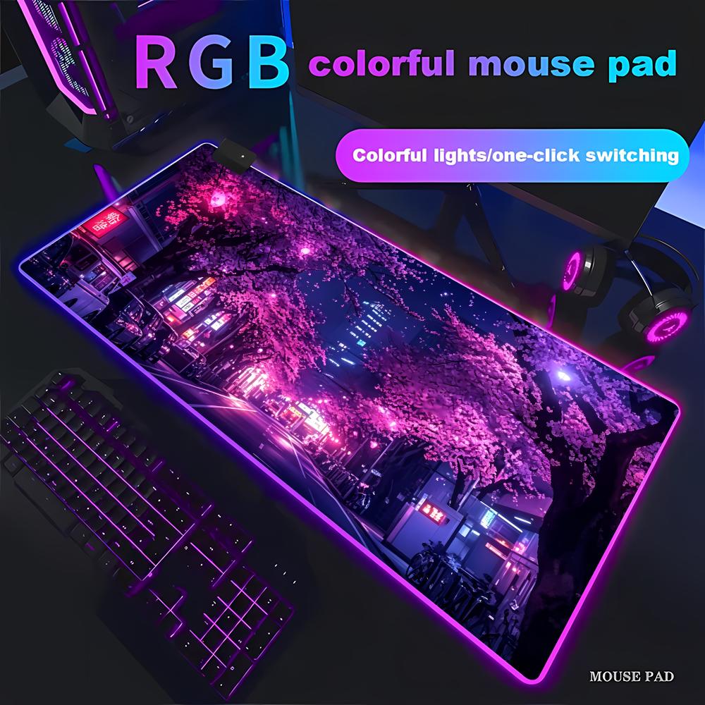 Gaming Accessories Officeworks - Alas Mouse RGB Jalanan Jepang Ungu