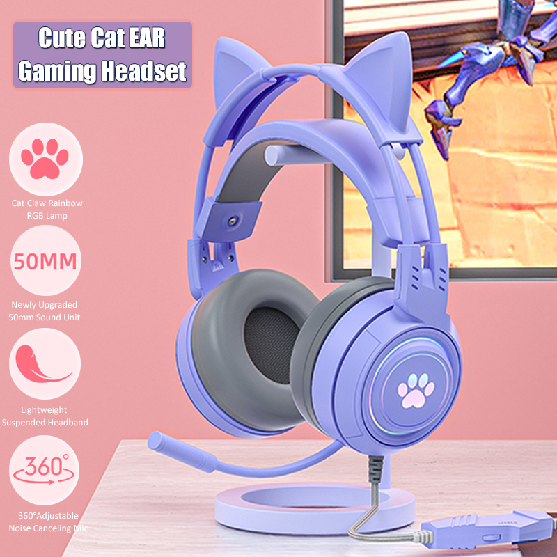 Gaming Accessories Girly - Headphone game telinga kucing lucu dengan